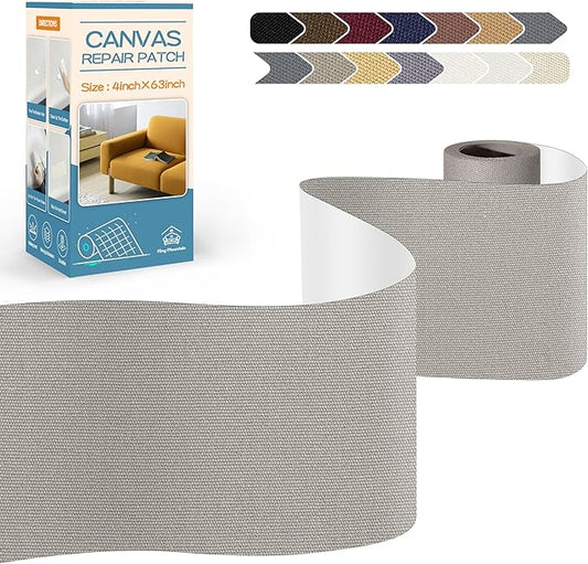 KING MOUNTAIN Canvas Repair Tape,Outdoor Gear Patch, 4×63 Inches,Waterproof,Self-Adhesive for Repairing Boat Covers,Sun Shades,Sofas,Tents,Lounge Chairs,Awnings (Light Grey)