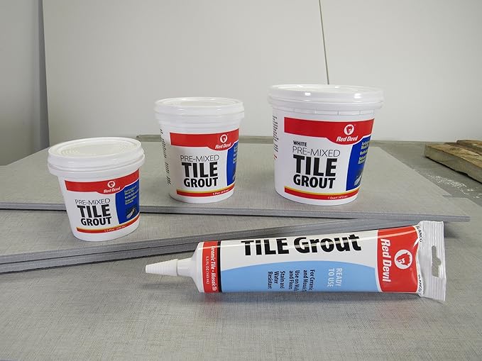 Red Devil 0422 Pre-Mixed Tile Grout - Professional Quality, Excellent Adhesion, Ideal for Wall & Floor Use - 1/2 Pint, White, Made in USA