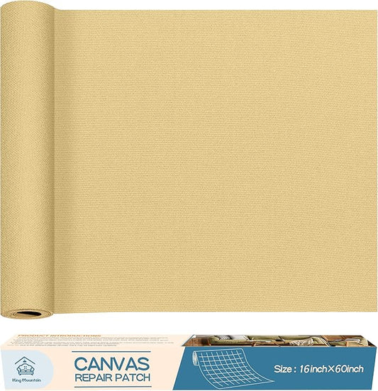 KING MOUNTAIN Canvas Repair Patch 16×60 Inch Self-Adhesive Waterproof Fabric Patch for Sofas, Tents, Furniture,Tote Bags, Car Seats (Beige-1)