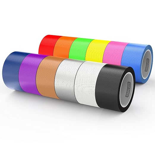 LLPT Rainbow Colored Duct Tape 12 Premium Pack 2" x 30 Ft Each | Assorted Colorful, RoHS, Weather Resistant, No Residue Hand Tearable for Moving Packing Color Coding Art Craft DIY Project
