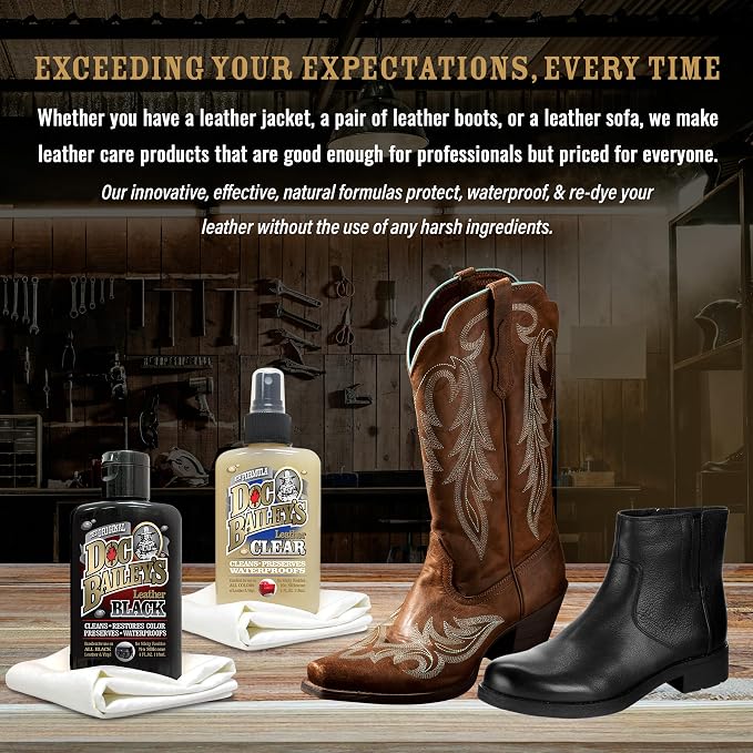 Black & Colored Leather Cleaner and Conditioner Bundle for Bags, Boots, Saddles & Car Interior - 4oz, 2 Packs