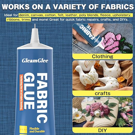 Fabric Glue, Permanent Extra Strong Clear Washable Fabric Adhesive for Clothing Repairs, Patches, Denim, Rhinestones, Felt, Crafts & Upholstery, 1.76 oz