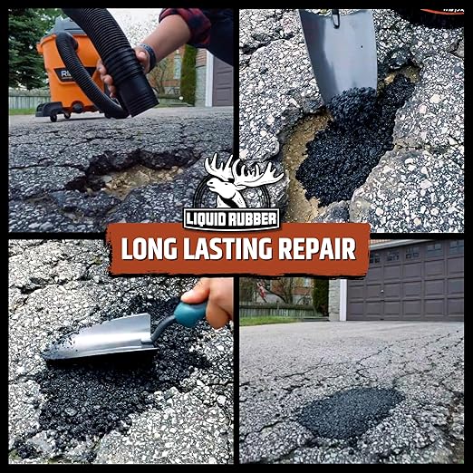 Liquid Rubber Asphalt Patch – 11lb Pail Ready-to-Use Pothole Repair for Driveways, Parking Lots, Pathways & Roads – Easy All-Weather Application – No Mixing Required