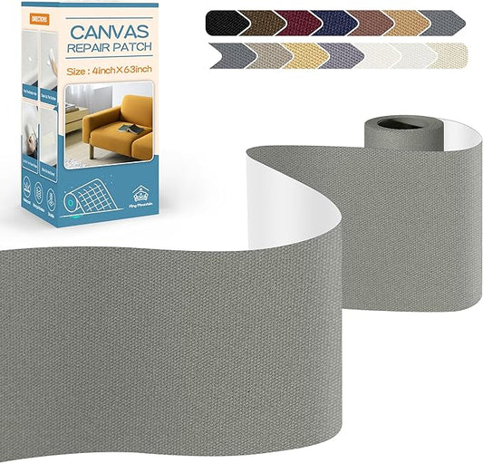 KING MOUNTAIN Canvas Repair Tape,Outdoor Gear Patch, 4×63 Inches,Waterproof,Self-Adhesive for Repairing Boat Covers,Sun Shades,Sofas,Tents,Lounge Chairs,Awnings (Light Grey-1)