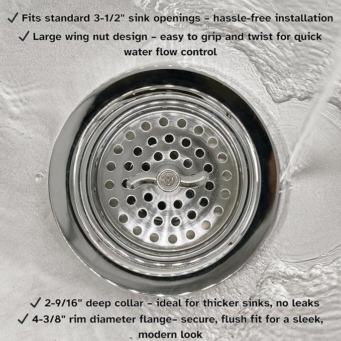 Westbrass Wing Nut Style Large Kitchen Sink Basket Strainer, Polished Nickel, D213-05