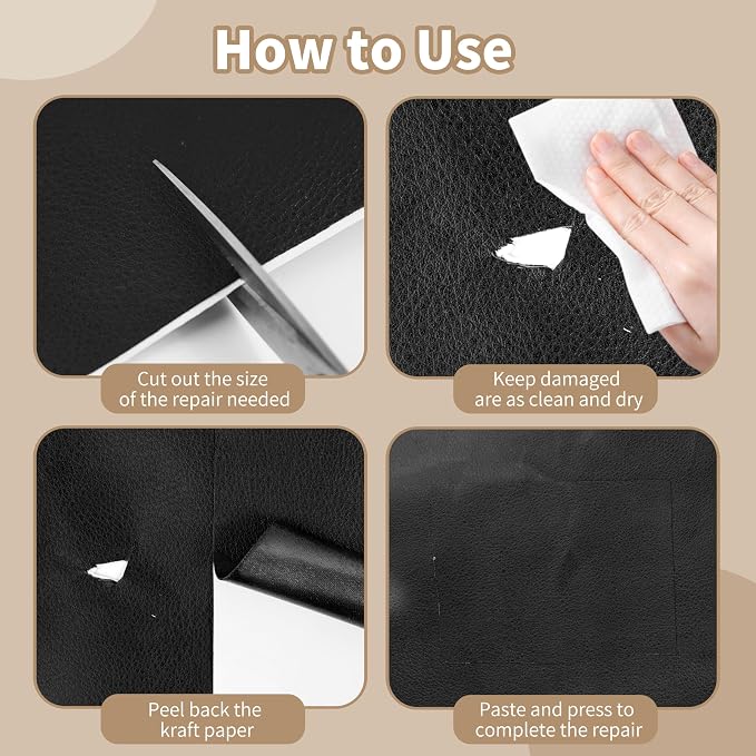 Leather Repair Patch,Self-Adhesive Leather,17X79inch,Self-Adhesive Waterproof,Scratch Resistant,DIY Large Patch for Sofas,Furniture,cabinets,Walls,Motorcycle Seats,car Seats (Black)