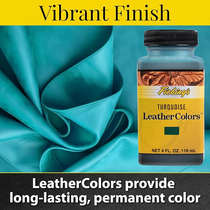 Fiebing's LeatherColors (4 Fl Oz, Turquoise) - Leather Dye for Natural Leather - Water-Based, Non-Flammable Formula - Permanent & Penetrating Color for Shoes, Boots, Furniture - Safe for Institutions