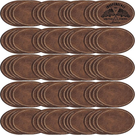 80 Pack Blank Leatherette Patches with Adhesive, Oval Laser Engravable Faux Leather Patch for Hats Custom, Fabric Repair Sew, Engraving Materials, Gifts, DIY (Rustic, 3 x 2 in)