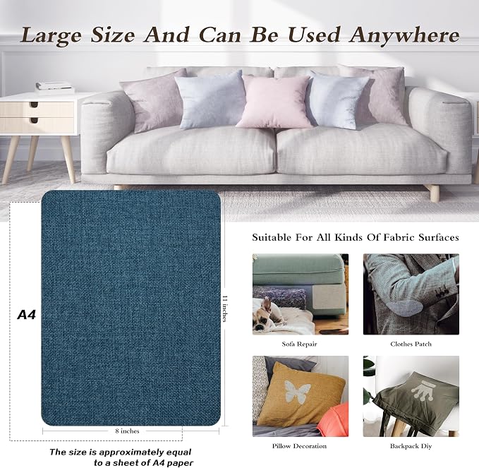 Coarse Linen Repair Patches, Self-Adhesive Linen Fabric Patches, 8X11 inch 2 PCS, Multi Color, Can be Used for Linen Sofa Repair (8" x 11"-2PCS,Dark Blue)