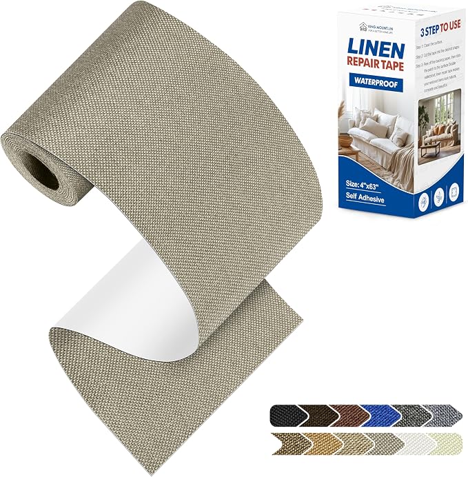 KING MOUNTAIN Linen Repair Patches, Self-Adhesive Fabric Patches, 4 X 63 inch Extra Size, Multi Color, Can be Used for Sofa Repair （Khaki1.0
