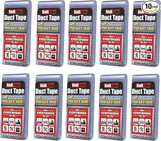 Travel Size Pocket Duct Tape 10-Pack | 1.88 inches x 5 Yards per Flat Pack (10-Pack, Silver)