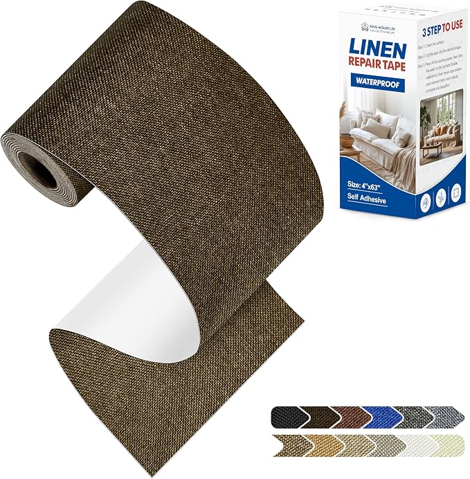 KING MOUNTAIN Linen Repair Patches, Self-Adhesive Fabric Patches, 4 X 63 inch Extra Size, Multi Color, Can be Used for Sofa Repair (Dark Brown2.0)