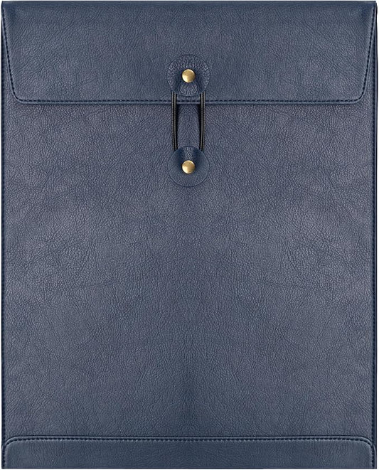 Blue PU Leather File Folder for Documents,Important Document Folder with String Tie,Laptop Sleeve Notebook Case,Leather File Organizer,A4 Envelopes Filing Folder