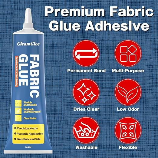 Fabric Glue, Permanent Extra Strong Clear Washable Fabric Adhesive for Clothing Repairs, Patches, Denim, Rhinestones, Felt, Crafts & Upholstery, 1.76 oz