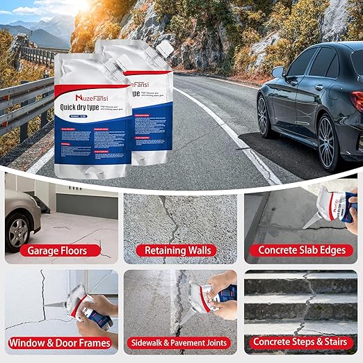 Concrete Crack Filler, Waterproof Cement Sealant, Flexible Caulking Glue, for Outdoor Driveway, Walkway, Patio, Wall and Foundation Cracks (4 Pack)