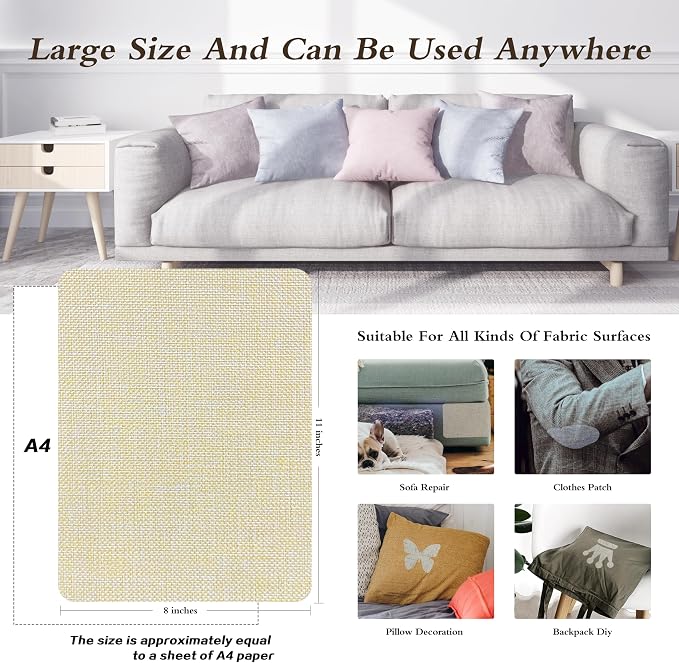 Coarse Linen Repair Patches, Self-Adhesive Linen Fabric Patches, 8X11 inch Extra Size, Multi Color, Can be Used for Linen Sofa Repair (8" x 11",Beige 1.0)