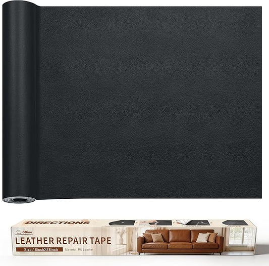 ONine Leather Repair Tape,Self Adhesive Leather Repair Patch,Leather Patches for Furniture,Sofa,Car Seats,Office Chair. Vinyl Repair Kit 16x48in(Dark Grey)
