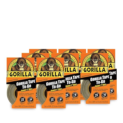Gorilla 6100101-8 Duct Tape to-Go, 1" x 10 yd, Black, (Pack of 8), 8-Pack, 8 Piece