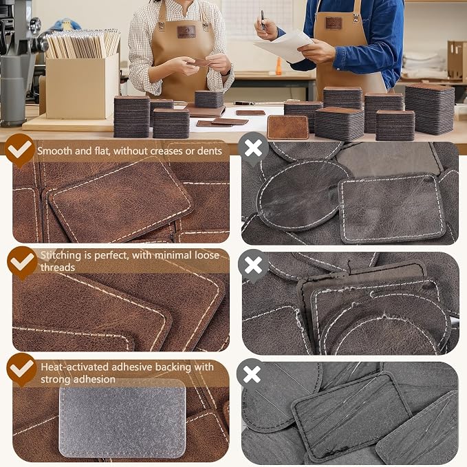 40 Pack Blank Leatherette Patches with Adhesive, Rectangle Laser Engravable Faux Leather Patch for Hats Custom, Fabric Repair Sew, Engraving Materials, Gifts, DIY (Rustic, 3 x 2 in)
