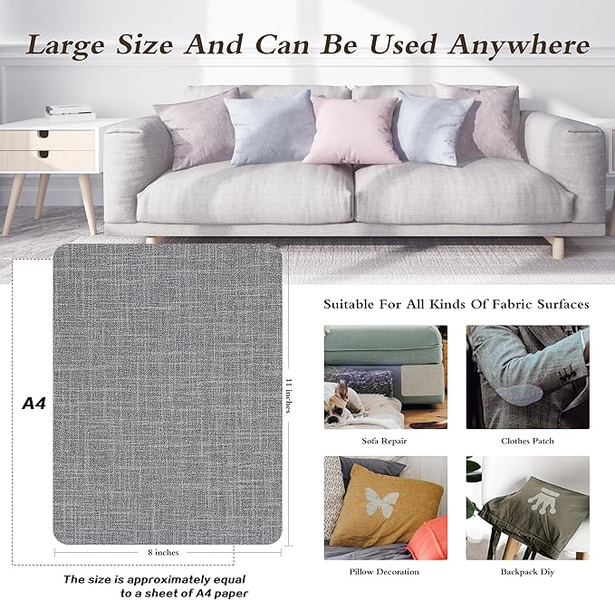 Fine Linen Repair Patches - Self-Adhesive Fabric Patches, Extra Large 8x11 Inch, Multi Color, for Linen Sofa & Furniture Repair