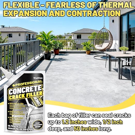 Concrete Crack Filler, 2.65LB High Elasticity Self Leveling Cement Crack Filler, Slab Concrete Waterproof Repair Sealant for Driveway, Walkway, Patio, Joint, Outdoor Quick Drying Sealer - Grey