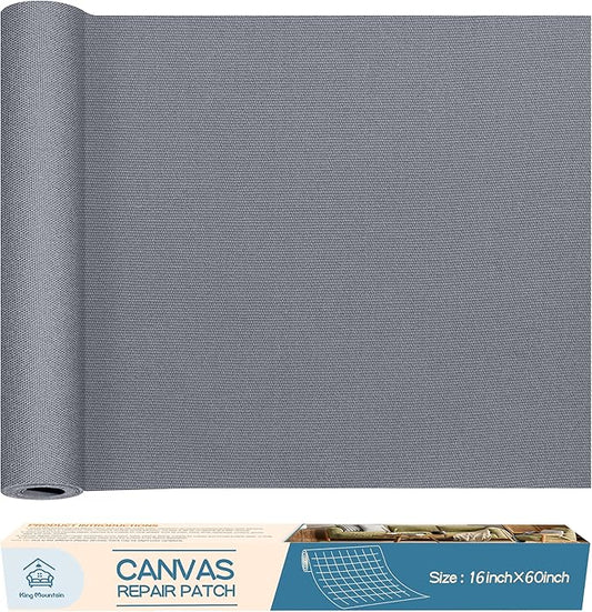 KING MOUNTAIN Canvas Repair Patch 16×60 Inch Self-Adhesive Waterproof Fabric Patch for Sofas, Tents, Furniture,Tote Bags, Car Seats (Grey-1)