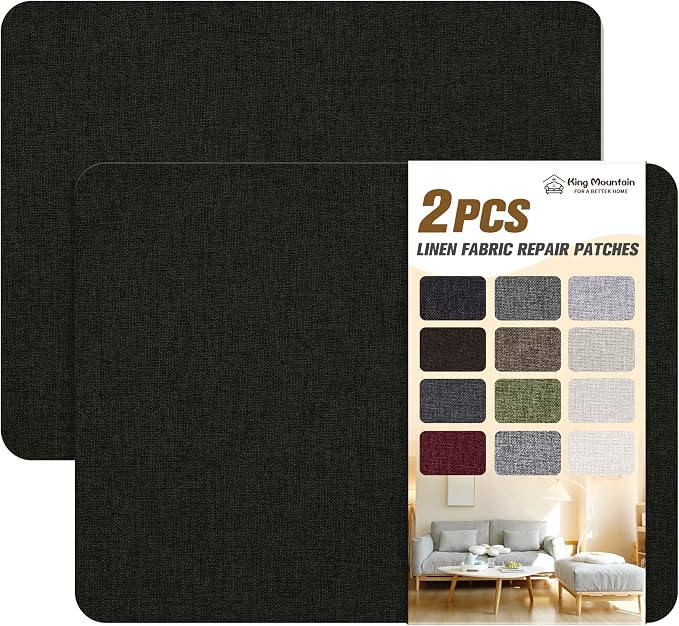 KING MOUNTAIN Fine Linen Repair Patches, Self-Adhesive Fabric, 8X11 Inch 2 PCS, Multi Color, for Sofa (Charcoal Black)