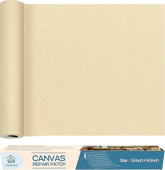 KING MOUNTAIN Canvas Repair Patch 16×60 Inch Self-Adhesive Waterproof Fabric Patch for Sofas, Tents, Furniture,Tote Bags, Car Seats (Beige2.0)