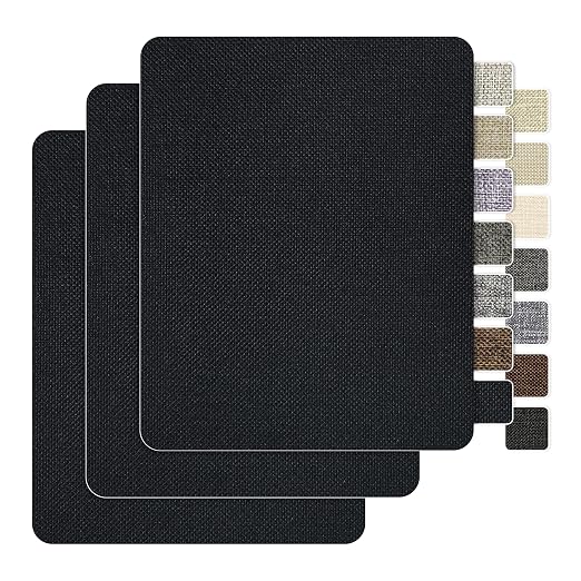 BESEZX Linen Fabric Repair Patch，3 PCS 9 * 11 Inch Self-Adhesive Couch Fabric Patch for Furniture, Sofa, Chair, Upholstery. (Coarse,Black1.0)