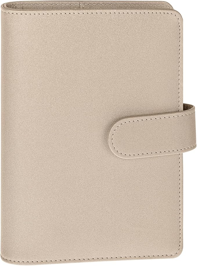 Antner A6 Notebook Binder Refillable 6 Ring Budget Binder Cover for A6 Refill Paper, PU Leather Budget Planner Organizer with Magnetic Buckle, Loose Leaf Personal Planner, Glitter Gold
