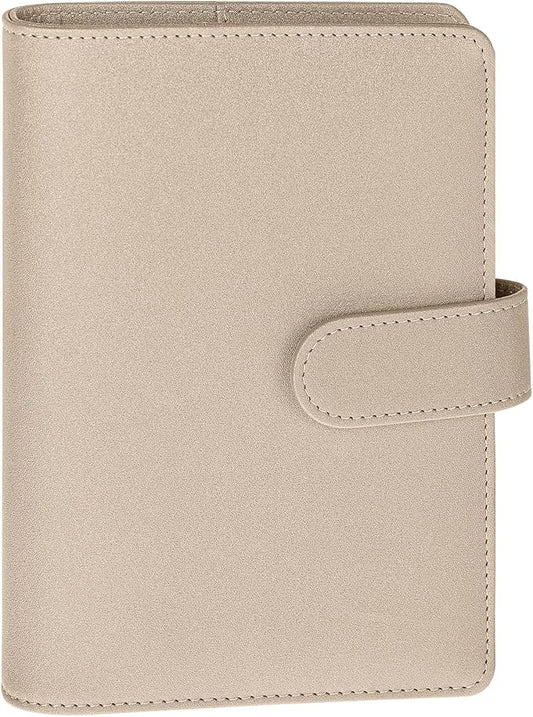 Antner A6 Notebook Binder Refillable 6 Ring Budget Binder Cover for A6 Refill Paper, PU Leather Budget Planner Organizer with Magnetic Buckle, Loose Leaf Personal Planner, Glitter Gold