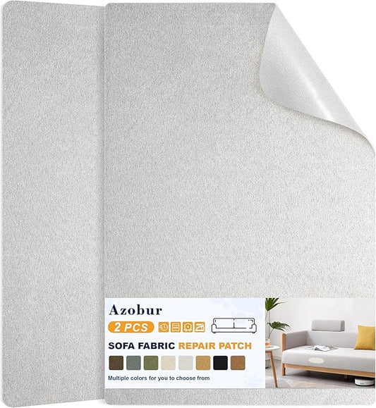Azobur Couch Patch Repair Fabric,Microfiber Fabric, Self-Adhesive, for Sofa Repair and Upholstery, 2 Pieces, 9.5 x 11 inches (Light Gray)
