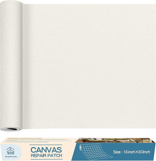 KING MOUNTAIN Canvas Repair Patch 16×60 Inch Self-Adhesive Waterproof Fabric Patch for Sofas, Tents, Furniture,Tote Bags, Car Seats (Off White)