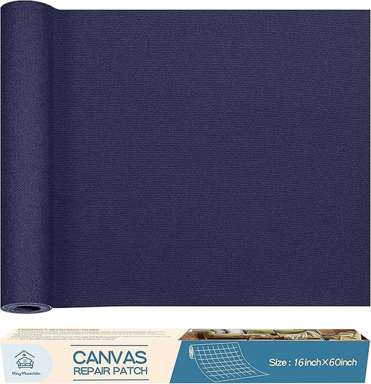 KING MOUNTAIN Canvas Repair Patch 16×60 Inch Self-Adhesive Waterproof Fabric Patch for Sofas, Tents, Furniture,Tote Bags, Car Seats (Dark Blue)