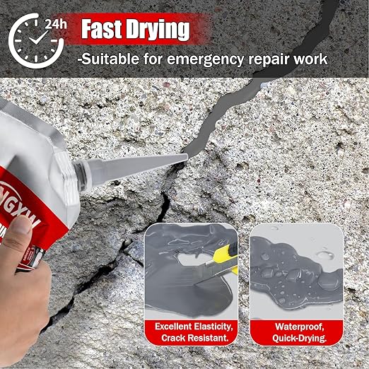 Concrete Crack Filler and Sealant Self-Leveling 2Packs, Slab Concrete Crack Waterproof Repair Sealant, Cement Crack Filler Caulking Glue for Cement-Based Materials