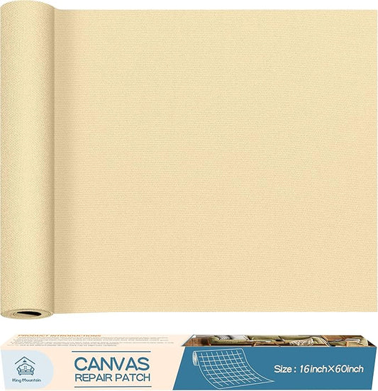 KING MOUNTAIN Canvas Repair Patch 16×60 Inch Self-Adhesive Waterproof Fabric Patch for Sofas, Tents, Furniture,Tote Bags, Car Seats (Beige)
