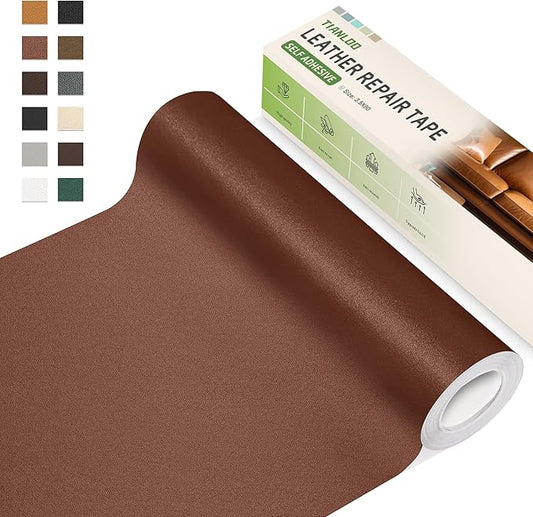 TIANLDD Leather Repair Tape,3.5 x 80 Inches Self Adhesive Leather Repair Patch，Leather Repair Kit for Furniture，Couches,Car Seats,Cabinets,Handbags(Light Brown-Fine Lines)