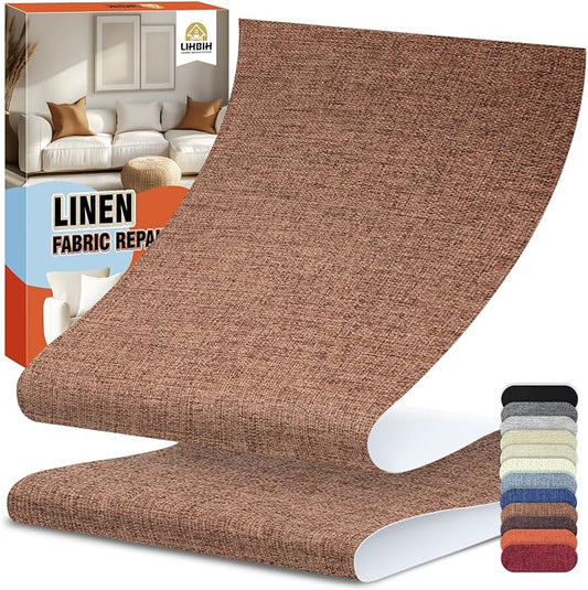 Linen Fabric Repair Tape 4.7x63 Inch, Self Adhesive Couch Patch Repair Fabric Tape for Furniture, Linen Patch Kit for Couch, Carpet, Upholstery, Chair, Sofa, Cushion, Bag (Brown)