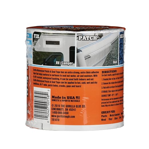 Gorilla Waterproof Patch & Seal Tape, White Tape, 4" x 10' - Permanent Weather Resistant Seal for Leaks and Repairs (Pack of 16)
