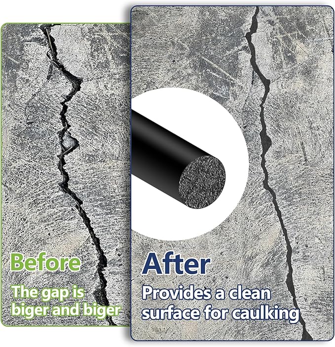 20FT Backer Rod 1/2 inch, Black Rubber Caulk Saver, Concrete Expansion Joint Filler, Weather Strip Seal for Gaps and Joints
