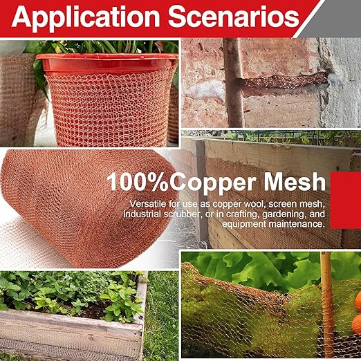 5 Inch×20 ft Copper Mesh Rodent Control, 100% Pure Copper Barrier for Mice Rat and Snail, Gap Filler for Home Repair and Gardening, Includes Scissors, Gloves and Trowel