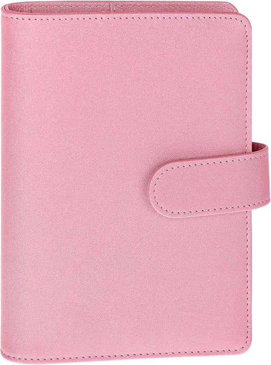 Antner A6 Notebook Binder Refillable 6 Ring Budget Binder Cover for A6 Refill Paper, PU Leather Budget Planner Organizer with Magnetic Buckle, Loose Leaf Personal Planner, Glitter Pink