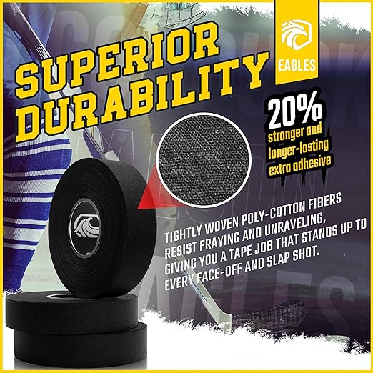 Hockey Tape Black 1inch Grip Tape 2 Roll Athletic Sports Tape Water-Resistan Multipurpose Cloth Tape for Lacrosse Baseball & Softball Bats, Pullup Bars, Sports Gift Wrist Ankle Foot Gymnastics Bar