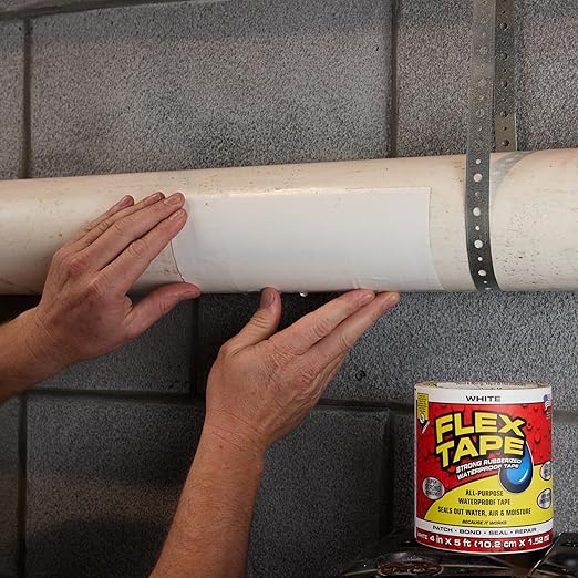 Flex Tape, Original Thick Flexible Rubberized Waterproof Tape - Seal and Patch Leaks, Works Underwater, Indoor Outdoor - Home RV Roof Plumbing and Pool Repairs, White, 4 in x 5 ft, Pack of 2