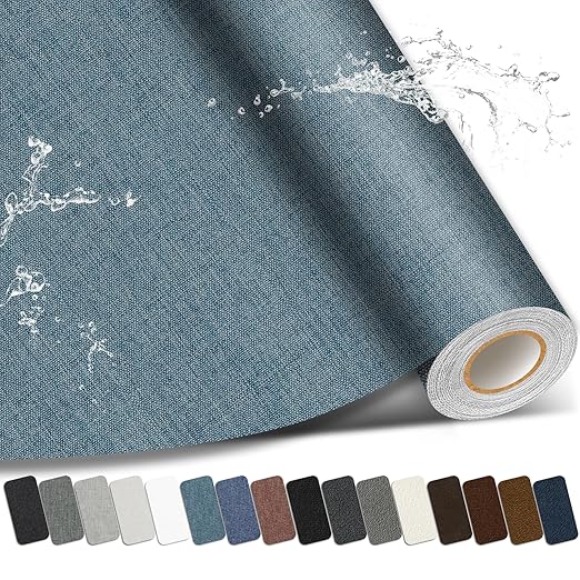 Linen Repair Patch,17X79 Inch Large Self-Adhesive Fabric Repair Tape, Linen Fabric Repair Patch for Couch, Furniture, Car Interior, Sofa and Cushion (Blue Grey, 17X79 Inch)