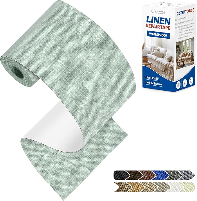 KING MOUNTAIN Linen Repair Patches, Self-Adhesive Fabric Patches, 4 X 63 inch Extra Size, Multi Color, Can be Used for Sofa Repair (Light Green)