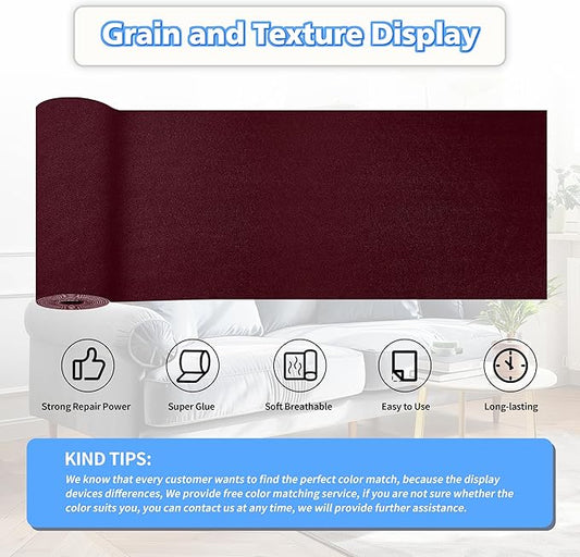 KING MOUNTAIN Couch Fabric Repair Patch, Fabric Patches for Furniture, 4" x 63" Waterproof Velvet Repair Tape for Sofas, Car Seats, Furniture, Upholstery Fabrics and Velvet Goods. （Burgundy）