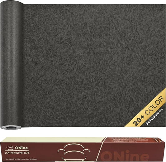 ONine Leather Repair Patch，Self-Adhesive Couch Patch，Multicolor Available Scratch Leather 16X60 Inch Peel and Stick for Sofas, Car Seats Hand Bags Jackets(Gray Leather)