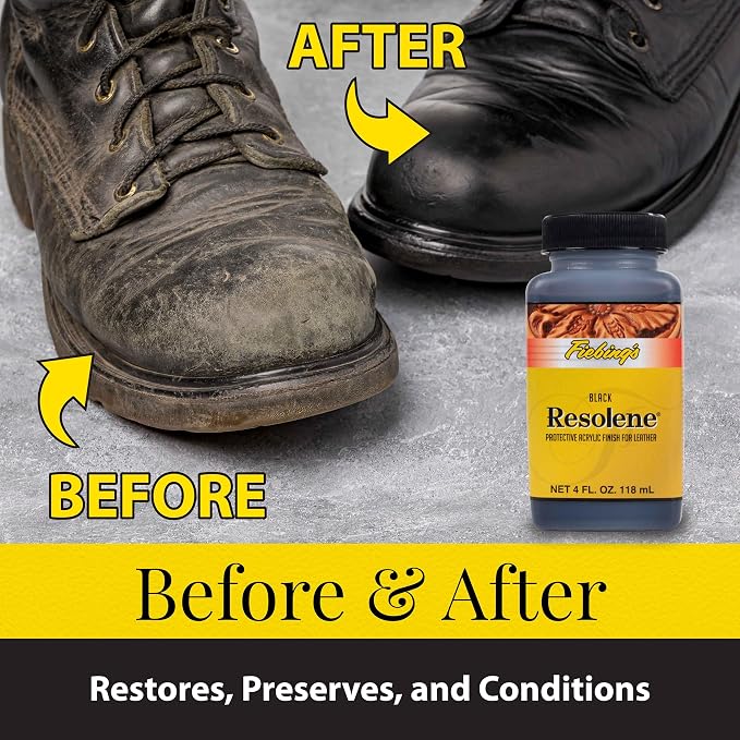 Fiebing's Acrylic Resolene (4 Ounce, Black) - Protective Acrylic Leather Finisher - Flexible, Water Resistant Top Coat for Dyed Boots, Couch, Purse