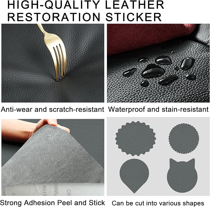Leather Repair Patch Tape,16x63 inch Self Adhesive Leather Patches for Furniture,Vinyl Leather Repair Kit for Couches,Car Seats,Sofas,Office Chairs,Dark Gray